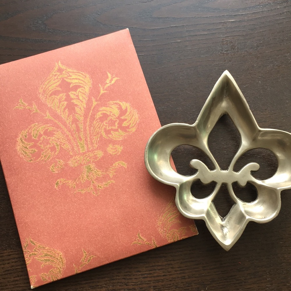 VTG French lily small tray message card envelops set lot